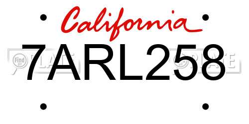 7ARL258 California License Plate