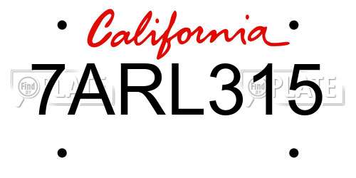 7ARL315 California License Plate