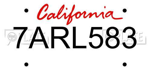 7ARL583 California License Plate