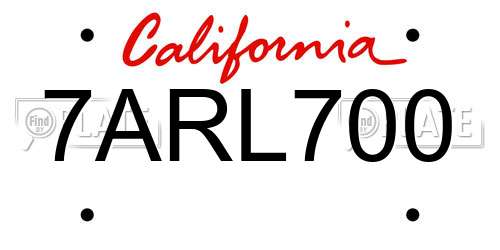 7ARL700 California License Plate