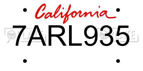 7ARL935 California License Plate