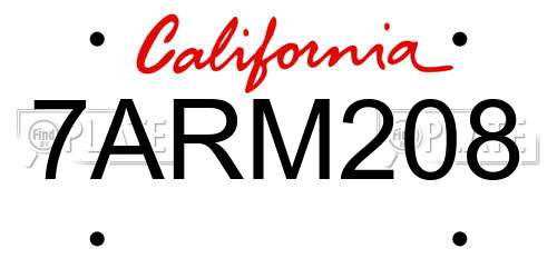 7ARM208 California License Plate