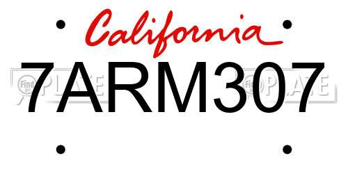 7ARM307 California License Plate