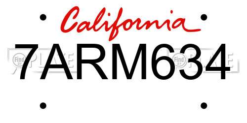 7ARM634 California License Plate