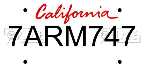 7ARM747 California License Plate