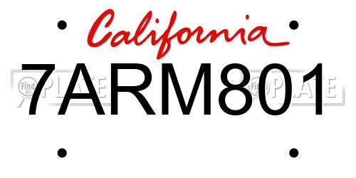 7ARM801 California License Plate