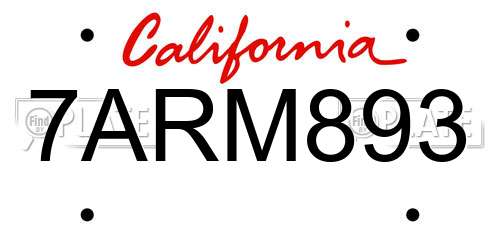 7ARM893 California License Plate