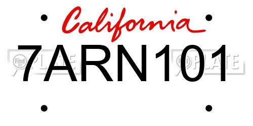 7ARN101 California License Plate