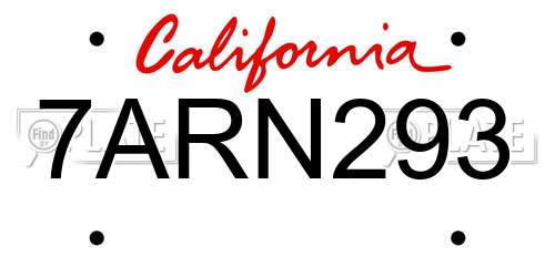 7ARN293 California License Plate