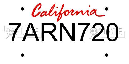 7ARN720 California License Plate