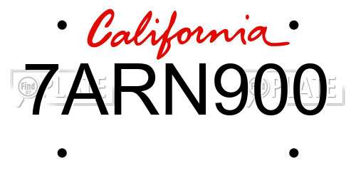7ARN900 California License Plate