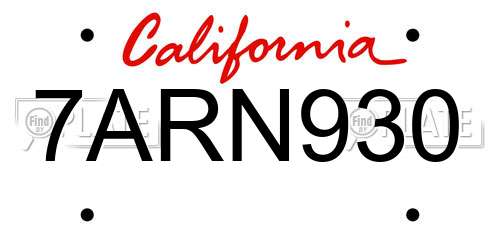 7ARN930 California License Plate