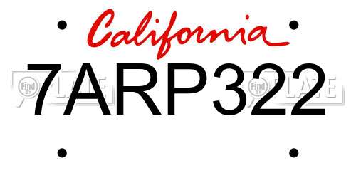 7ARP322 California License Plate
