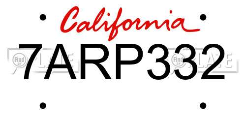 7ARP332 California License Plate