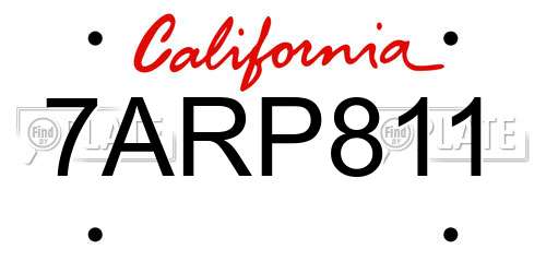 7ARP811 California License Plate