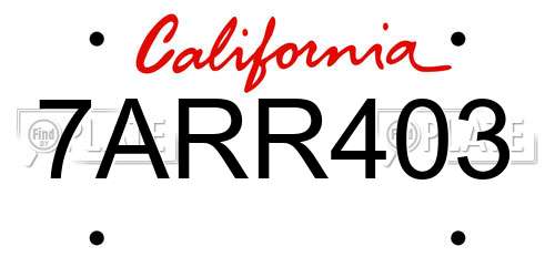 7ARR403 California License Plate