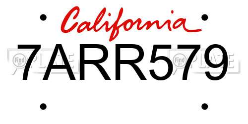 7ARR579 California License Plate