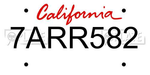 7ARR582 California License Plate