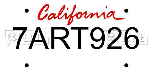7ART926 California License Plate