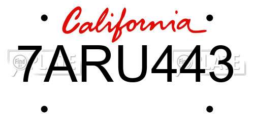 7ARU443 California License Plate