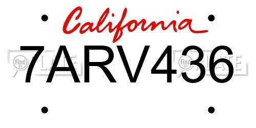 7ARV436 California License Plate