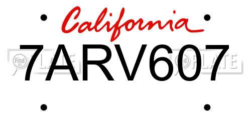 7ARV607 California License Plate
