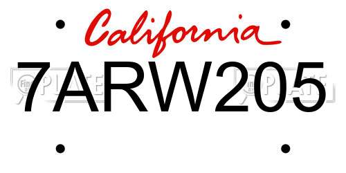 7ARW205 California License Plate