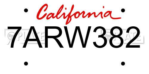 7ARW382 California License Plate