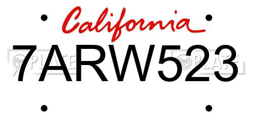 7ARW523 California License Plate