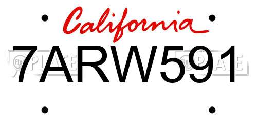 7ARW591 California License Plate