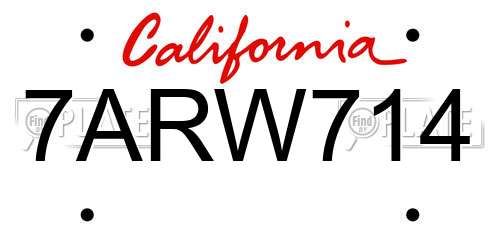 7ARW714 California License Plate
