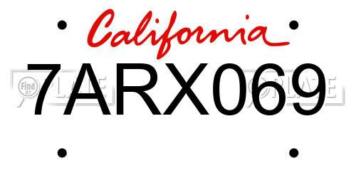 7ARX069 California License Plate