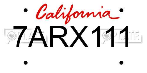7ARX111 California License Plate