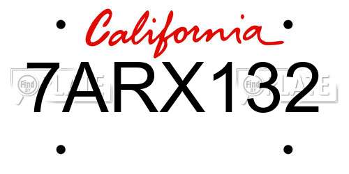 7ARX132 California License Plate