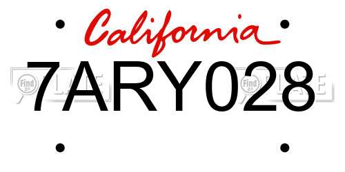 7ARY028 California License Plate