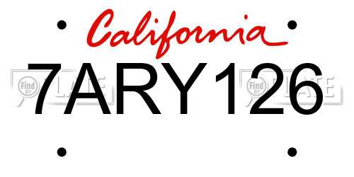 7ARY126 California License Plate