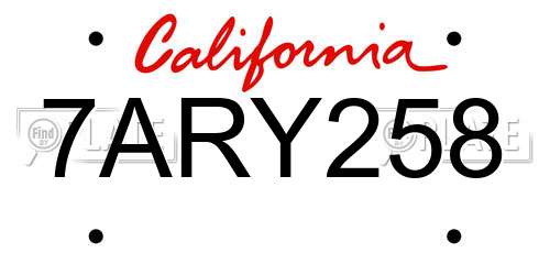 7ARY258 California License Plate
