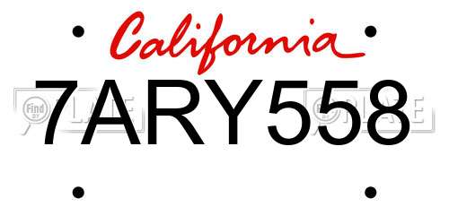 7ARY558 California License Plate