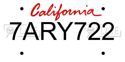 7ARY722 California License Plate