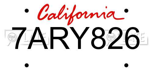 7ARY826 California License Plate