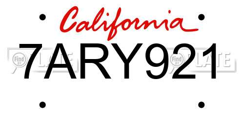 7ARY921 California License Plate