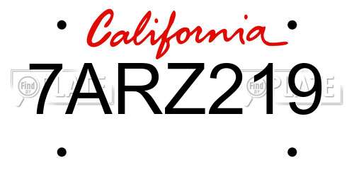 7ARZ219 California License Plate
