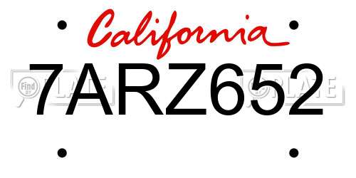 7ARZ652 California License Plate