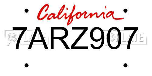 7ARZ907 California License Plate