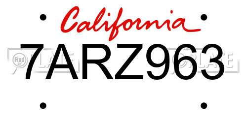 7ARZ963 California License Plate