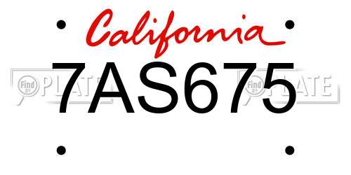 7AS675 California License Plate