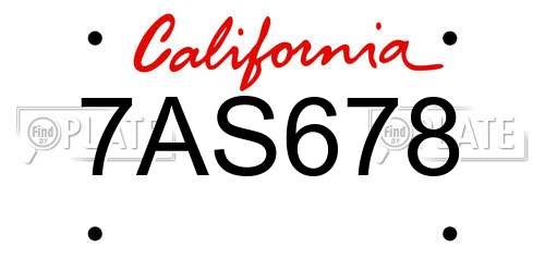 7AS678 California License Plate