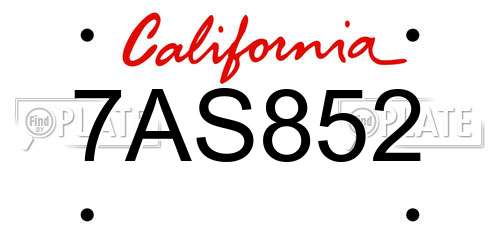7AS852 California License Plate