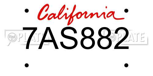 7AS882 California License Plate