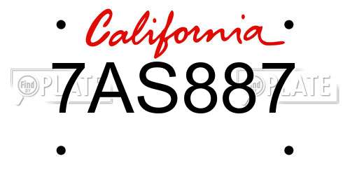 7AS887 California License Plate